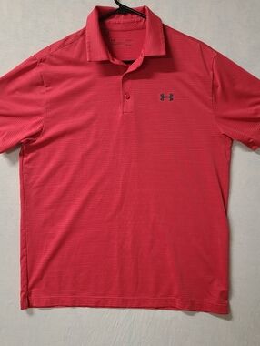 Under Armour Men's  Polo Shirt L Red Color Short Sleeve 3 Buttons Heatgear Used